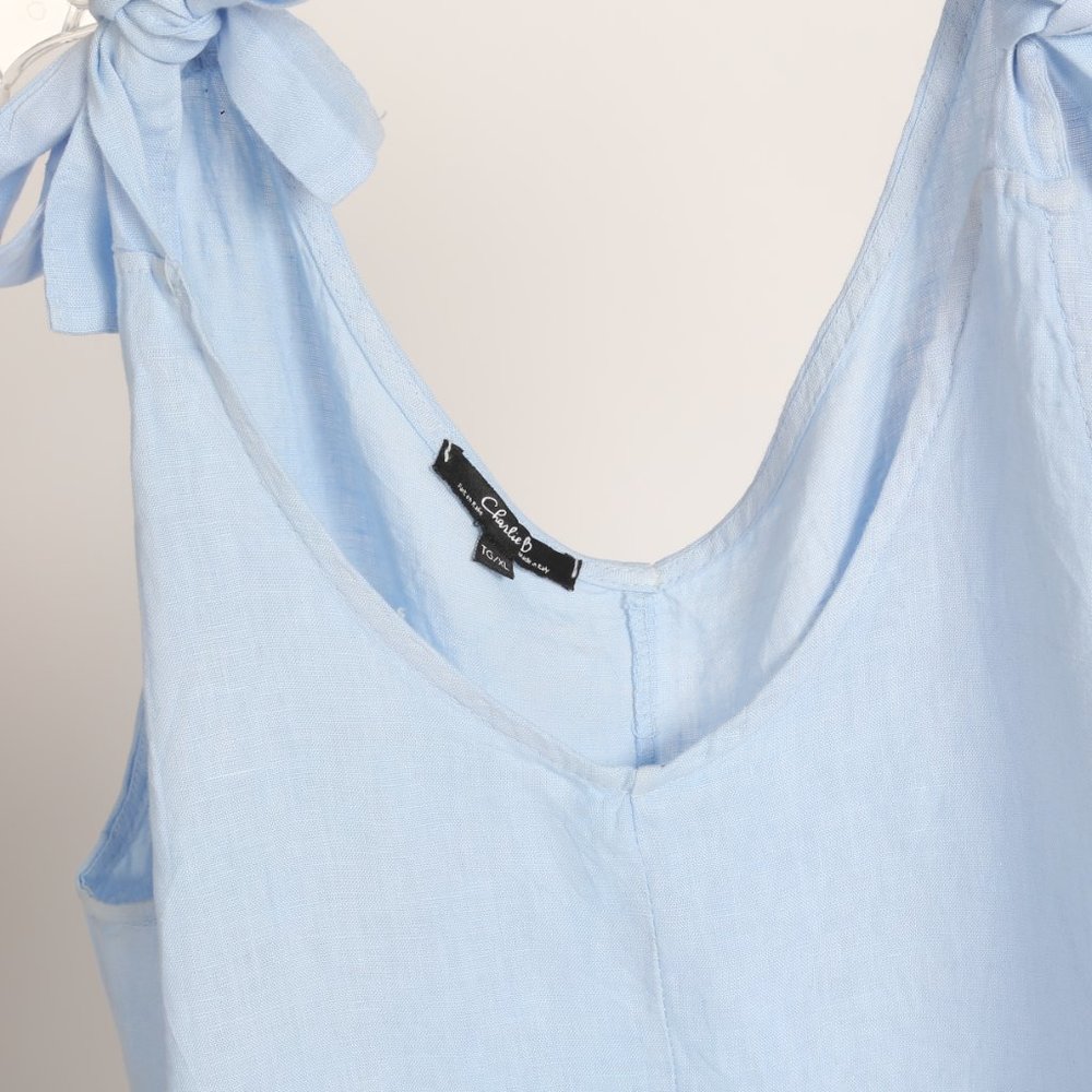 Charlie B Cropped Light Blue Linen Jumpsuit with XL - Picture 3 of 6